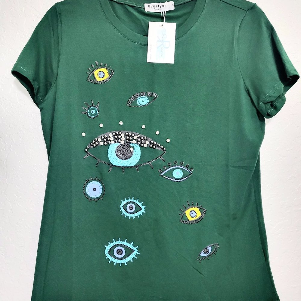 Green T-shirt with eyes